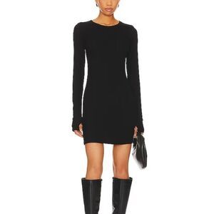 We The Free Honey Bee Thermal Crew Neck Dress Women's S  Black Ribbed Knit